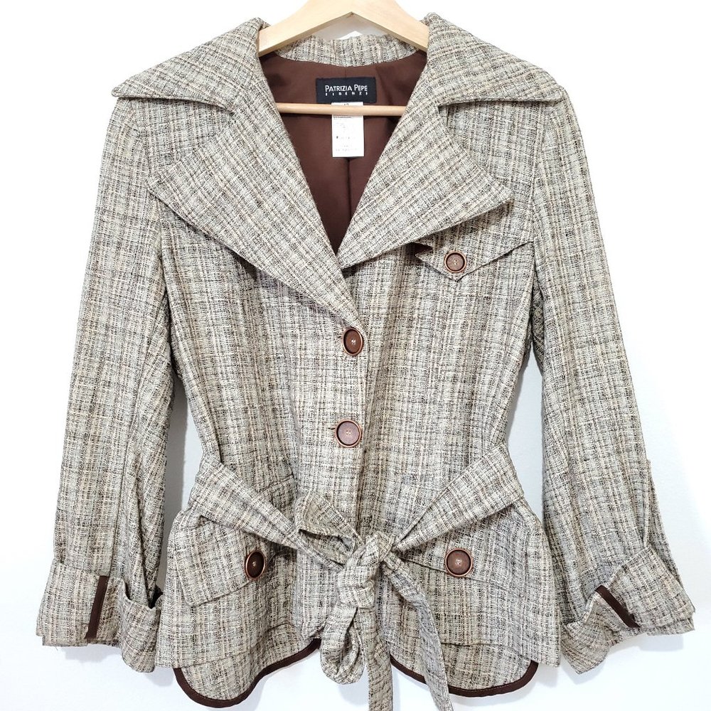 Patrizia Pepe Firenzi Italy Sz 42 Beige/Brown Blazer Jacket